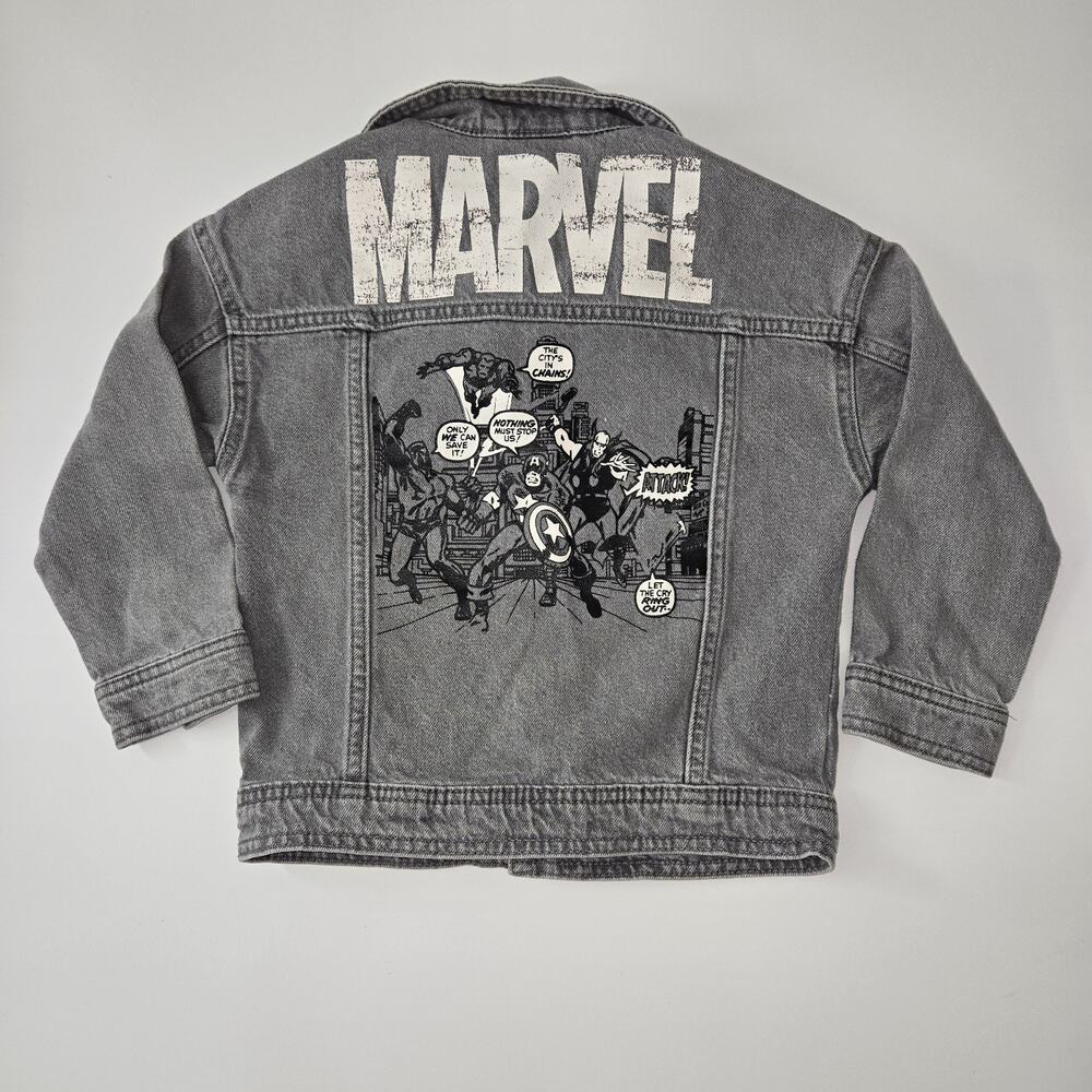 Kids 5 Marvel Denim / Jean Button Up Jacket Gray Avengers